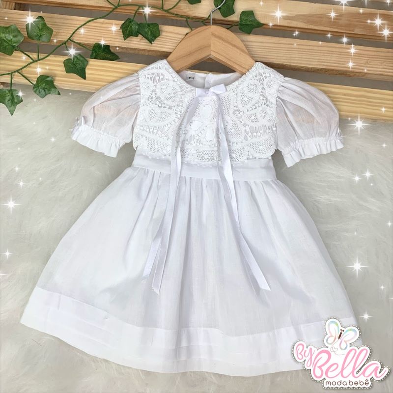 VESTIDO DE BATIZADO BORDADO ISABEL BATISMO MENINA RENDA RENASCENÇA em Oferta na Shopee