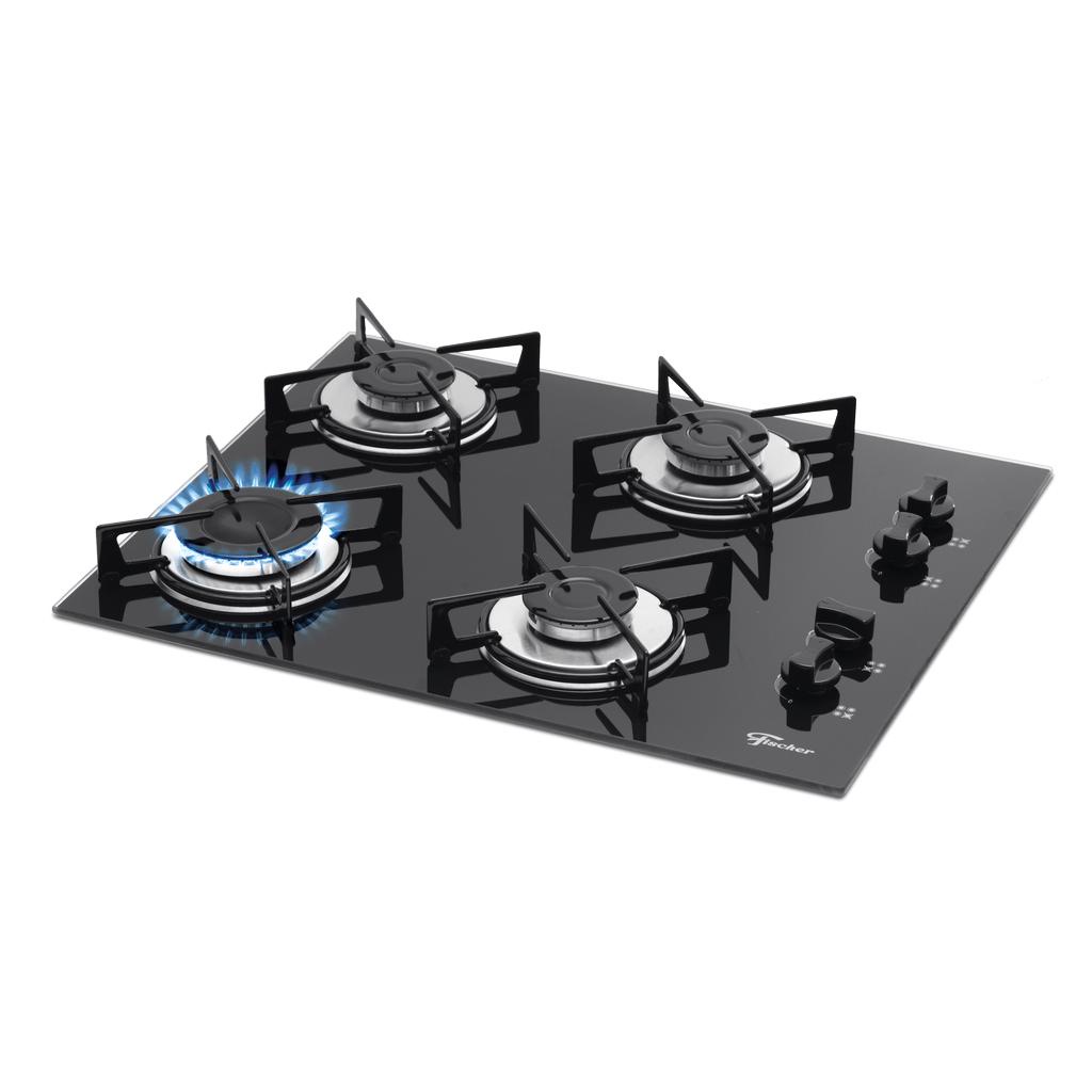 Fogão Cooktop Fischer 4 Bocas Gás Mesa Vidro Preto