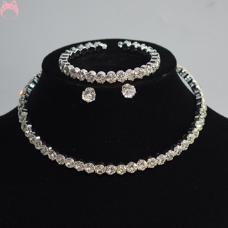 3Pcs/Set Fashion Crystal Bridal Jewelry Sets Prata Cor Gargantilha Geométrica Colar Brincos Pulseira Jóias De Casamento em Oferta na Shopee