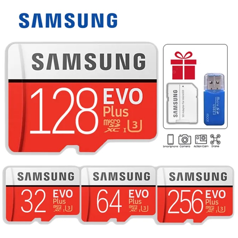 Cartão SAMSUNG Evo Plus 512GB Micro SD 32GB 64GB Alta Velocidade ​ Flash Card 128GB 16GB TF De Memória 256GB 8GB Para Telefone Celular Tablet Câmera wifi SDXC Classe 10