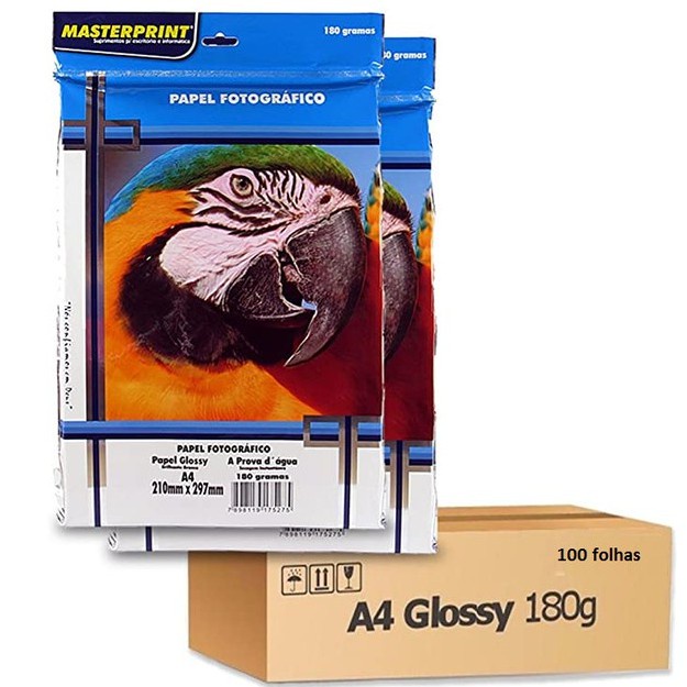 Papel Fotográfico Foto Glossy Brilhante 180g Resistente a água Premium A4 MASTERPRINT - 20 folhas