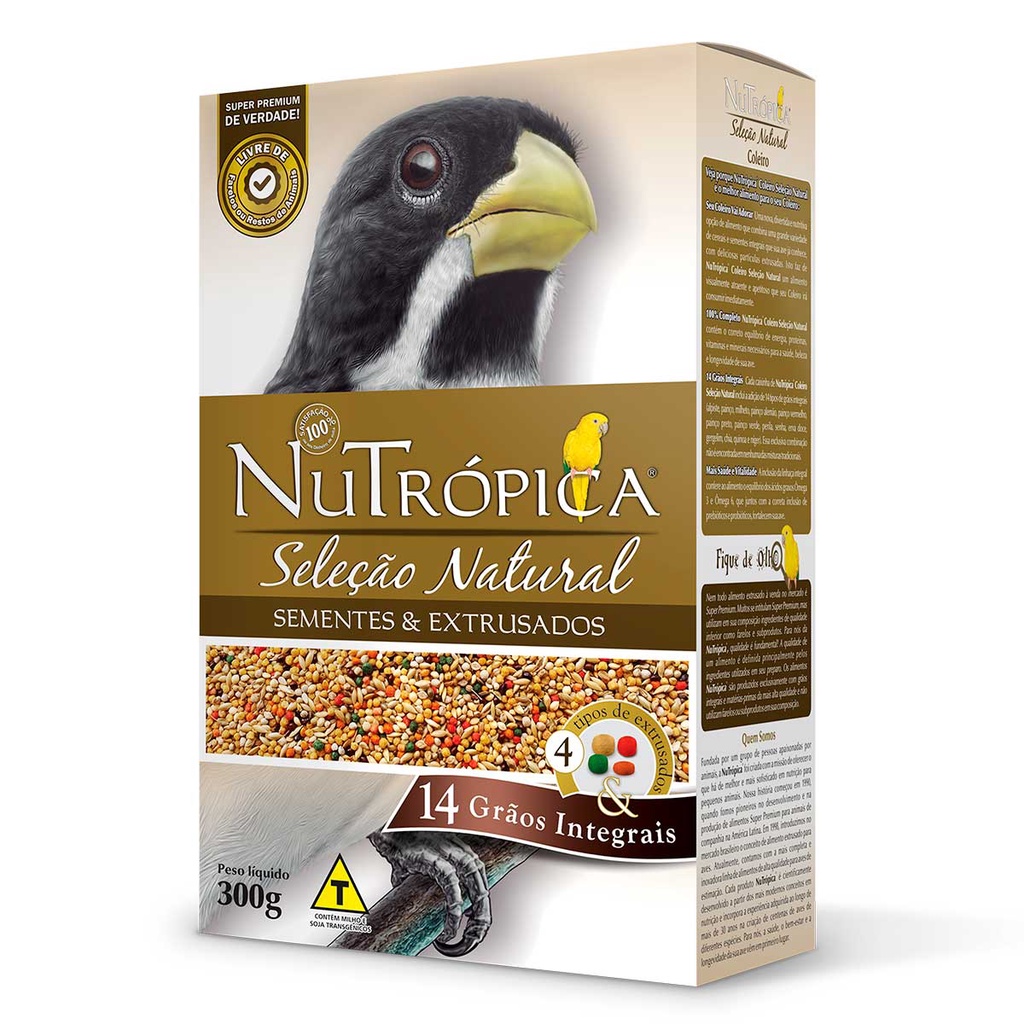 Ração Mix Sementes Mistura Coleiro Papacapim Bigodinho 300g Nutrópica Seleção Natural Super Premium