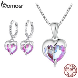 Bamoer 925 Conjunto De Jóias De Prata Da Moda Colar De Coração E Fivela De Orelha Para Presentes Femininos