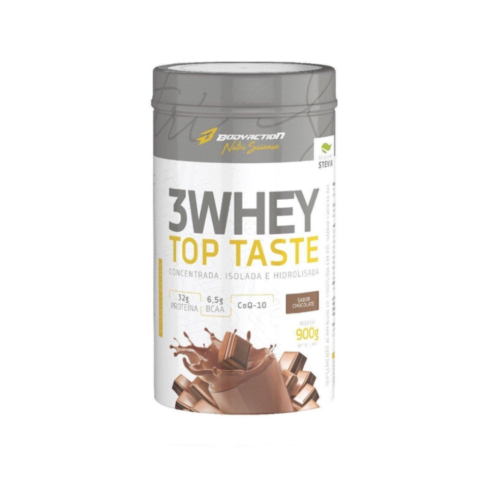 Top Taste 3 Whey ( Concentrado / Isolado / Hidrolisado ) - Sabor Chocolate - 32G de Proteína - Coq-10 - 900g - Body Action