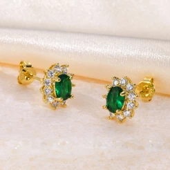 Brincos De Zircônia Verde Vnox Noiva Mulheres Nupciais Brilhantes CZ Cavilha De Flores