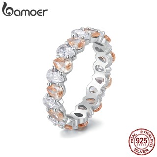 BAMOER 925 Silver Sterling Finger Ring Brilhante Em Forma De Anel De Prata Zircons Party Jóias De Casal
