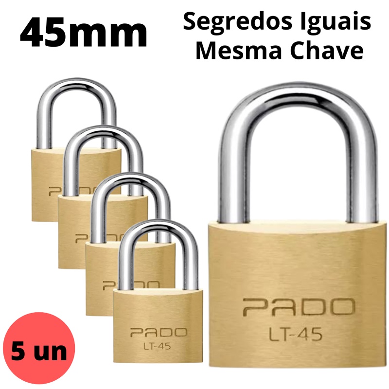 Kit 5 Cadeado Pado 45mm mesmo segredos iguais mesma chave em Oferta na Shopee