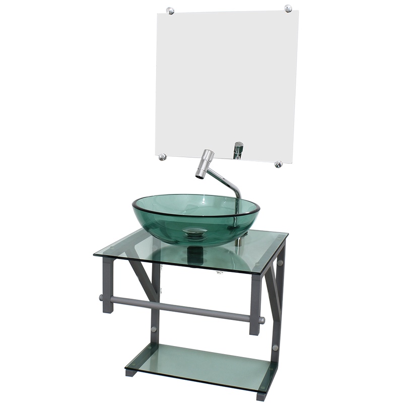GABINETE DE VIDRO VERDE 40CM AC COM CUBA REDONDA