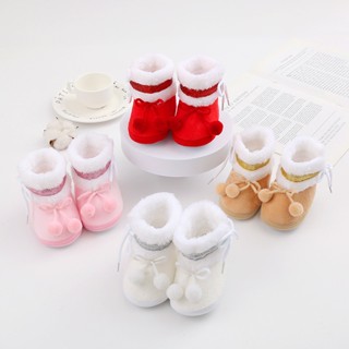Sapatos De Algodão Para Bebês Toddler Bola De Laço Pêlo Decorativa Botas De Neve Meninas Caminhada De Fundo Macio 0-18 Meses