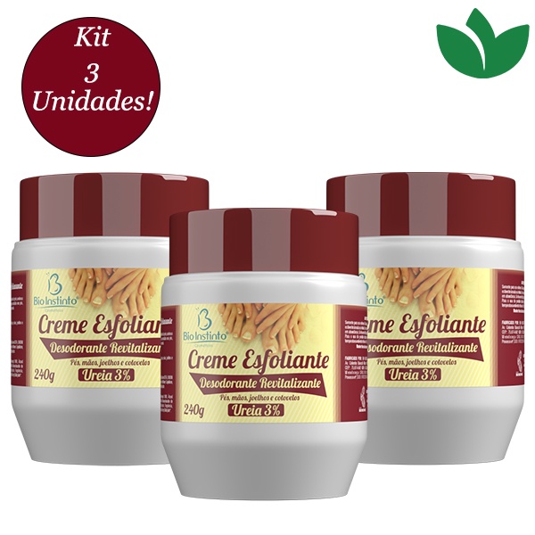 Kit 3 Unidades Creme Esfoliante Revitalizante Para Pés e Mãos 240G Bio Instinto em Oferta na Shopee