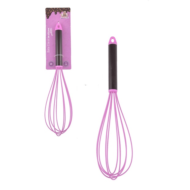 Fouet Batedor Mexedor Manual de Claras Patês Cremes de Silicone com Cabo Inox Colorido - Calda de Brigadeiro