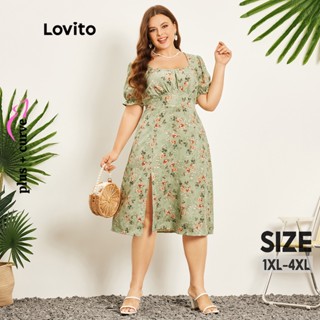 Lovito Curvas Plus Size Vestido Feminino Boho Floral de Manga Bufante com Decote Quadrado ...