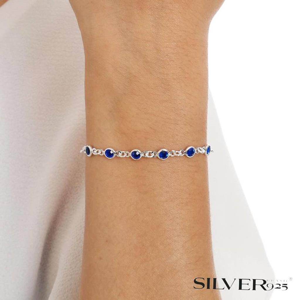 PULSEIRA FEMININA COM ZIRCONIAS REDONDAS AZUL EM PRATA 925 em Oferta na Shopee