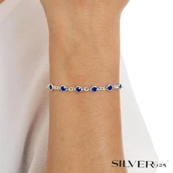 PULSEIRA FEMININA COM ZIRCONIAS REDONDAS AZUL EM PRATA 925