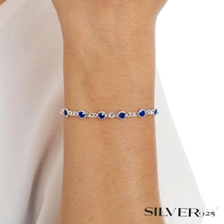 PULSEIRA FEMININA COM ZIRCONIAS REDONDAS AZUL EM PRATA 925 em Oferta na Shopee