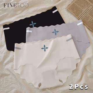 FINETOO 2Pcs/set Ice Silk Panties for Women Seamless Briefs Calcinha Sexy De Cintura Média Feminina Simples E Confortável M-XL