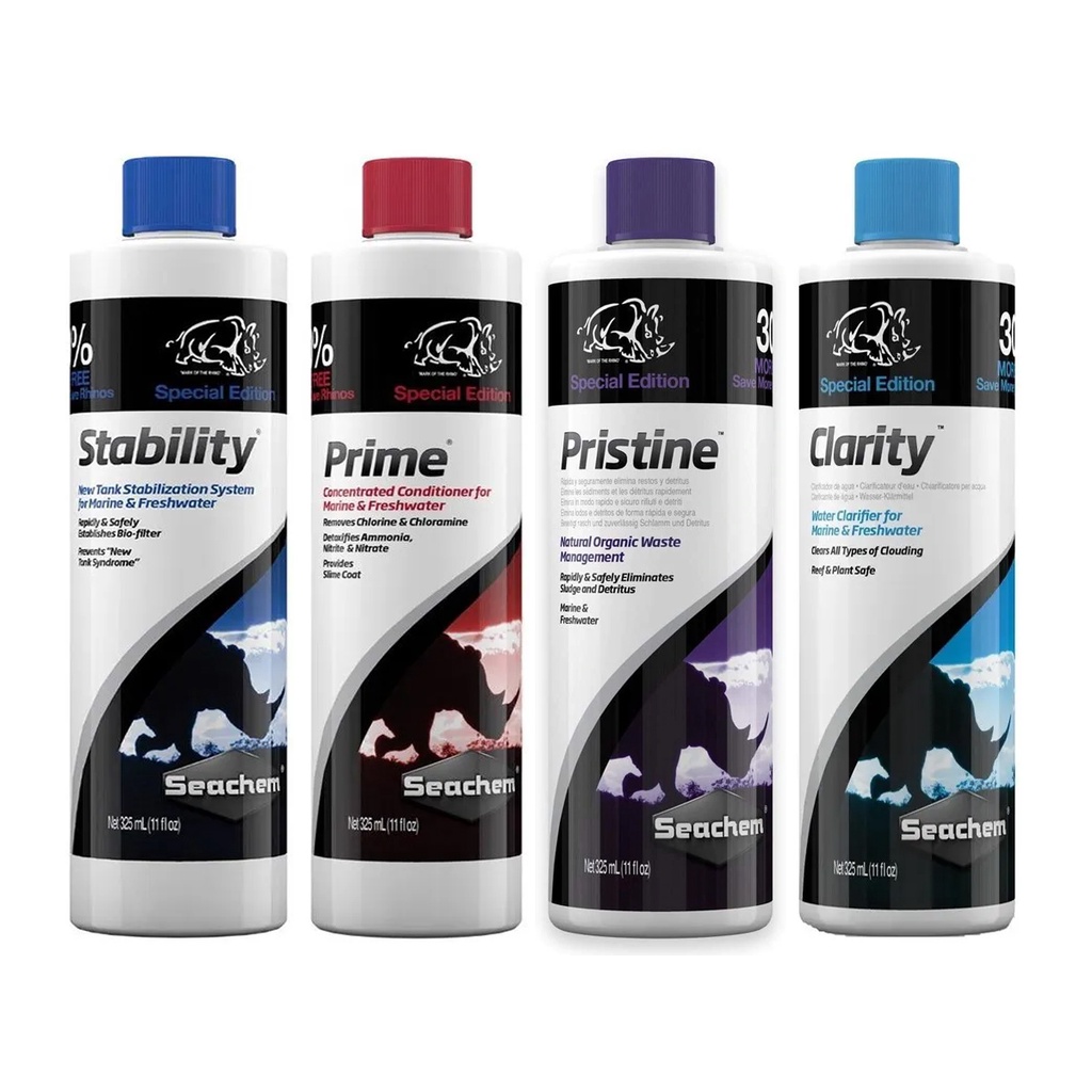 Kit Seachem Stability Prime Pristine Clarity Aquários 325ml