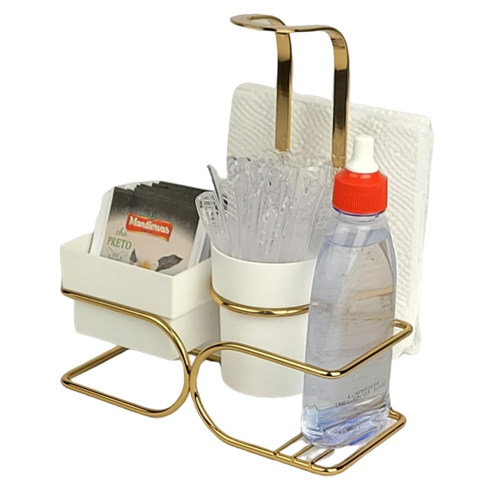 Suporte Porta Sachês Chá Mexedor Guardanapos Adoçante Café Dourado - 2248dd Future