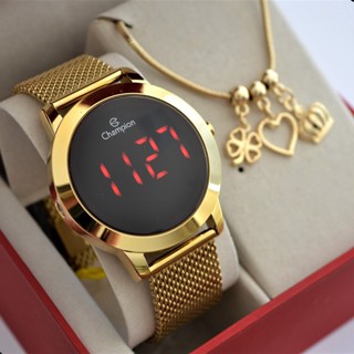 Relogio Champion Dourado Digital Redondo CH40106H + PULSEIRA BERLOQUE