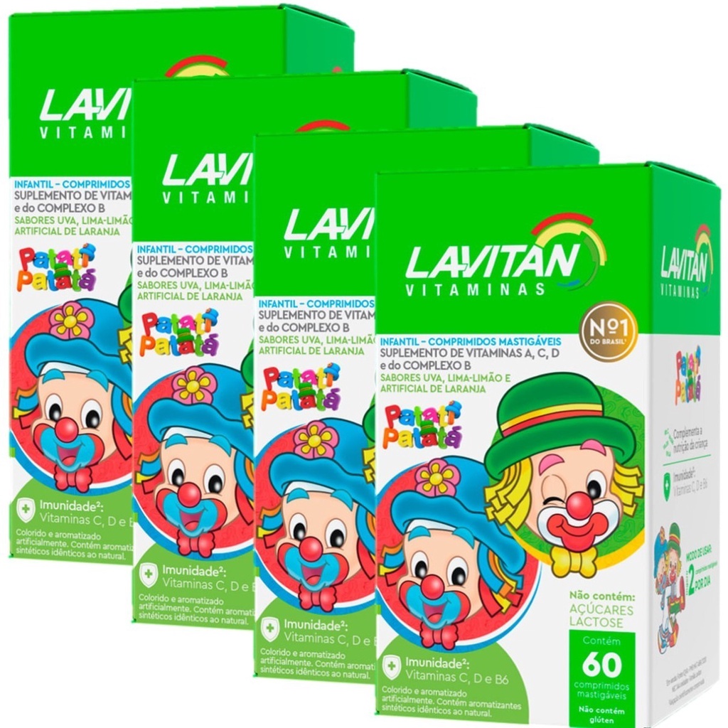 Kit 4 Vitamina Infantil Lavitan Kids Patati Patata 60cp Mast