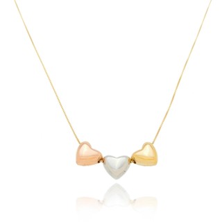 Colar Feminino Amoeto Corações Semijoia Banhado Ouro E Ródio