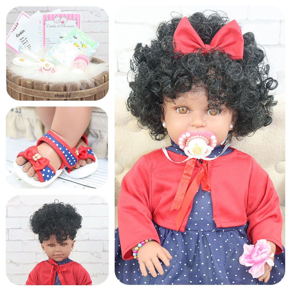 Bebê Reborn Negra Boneca Realista Acompanha Acessórios