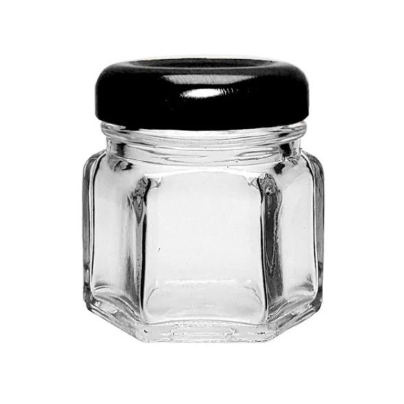 Pote de Vidro Sextavado com Tampa de Metal Preta - 35ml - 5x4,5cm - 01 unidade - Rizzo em Oferta na Shopee