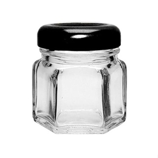 Pote de Vidro Sextavado com Tampa de Metal Preta - 35ml - 5x4,5cm - 01 unidade - Rizzo em Oferta na Shopee