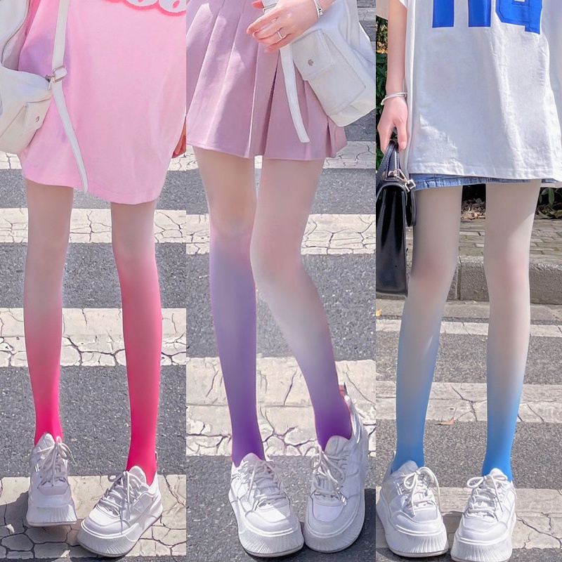 Sexy Gradiente Cor Meias Femininas Menina Quente Verão Produtos De Venda Tinta Rosa Azul Roxo Meia-Calça Feminina