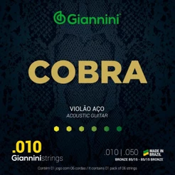 KIT 2 ENCORDOAMENTO VIOLÃO AÇO GIANNINI GEEFLE SÉRIE COBRA 010