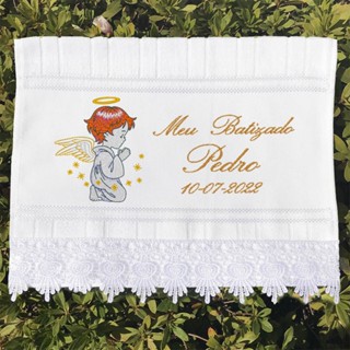 Toalhinha De Boca Batizado Personalizada Bordada Lembrancinha Meu Batizado