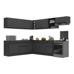 Armário de Cozinha Completa de Canto com Rodapé Veneza Multimóveis MP2103.895 Preto
