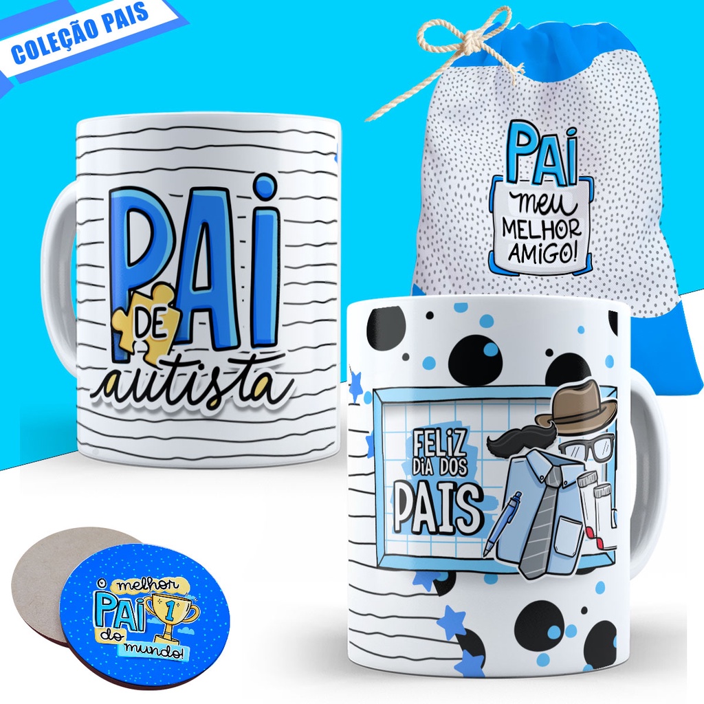 Dia dos Pais Lembrancinha Caneca Presente Personalizado Pai Padrasto Avô Avo Porcelana Cesta Porta Copo e Saquinho