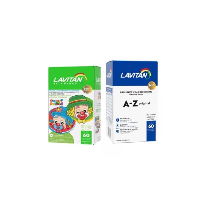 Lavitan Original A-Z C/60 Comp+ Lavitan Kids Mix De Frutas C/60 Comp Suplemento Alimentar- Kit C/2