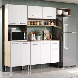 Armário Cozinha Compacta Arizona Smart Carvalho/Branco Carraro