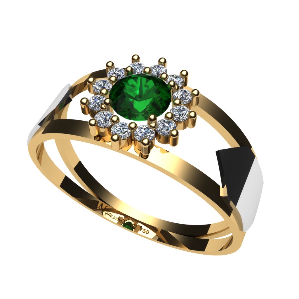 Anel formatura enfermagem ouro 18k  esmeralda e diamantes