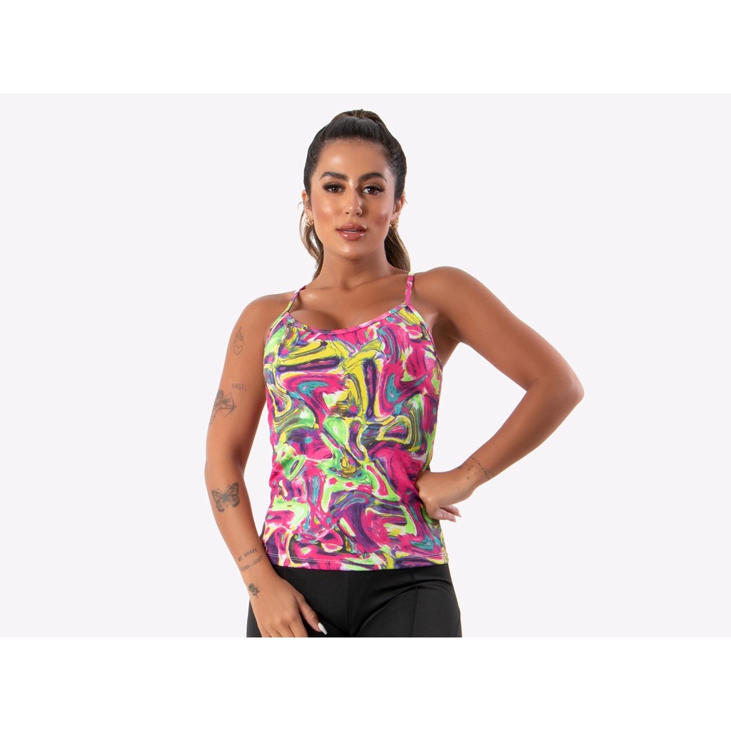 Camiseta alça fina suplex Feminina Básica estampada