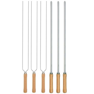 Kit Preparo Churrasco 6pcs Churrasqueira Espetos 55cm Simples e Duplo Cabo Madeira Mor em Oferta na Shopee
