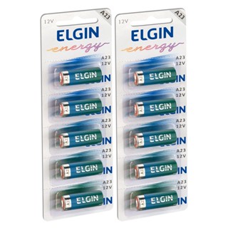 10 Pilhas Baterias 23A Elgin 12v A23 Alcalina 2 Cartelas