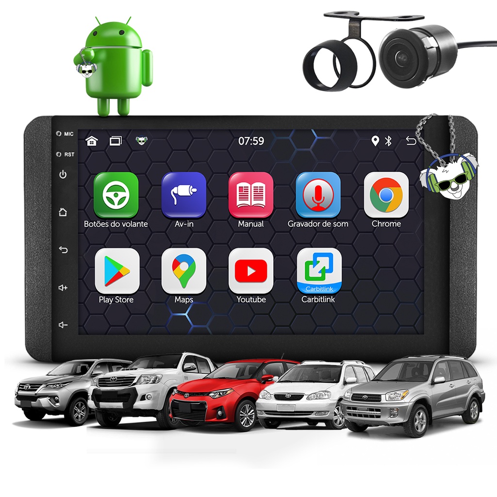 Kit Central Multimídia Sistema Android Espelhamento Usb Bluetooth Toyota Hilux Corolla Fielder Etios