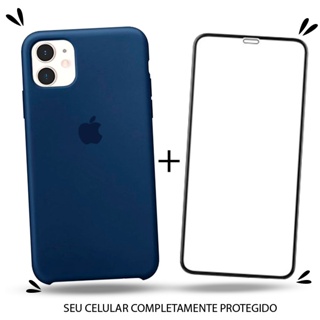 Para iPhone 11 Kit 2em1 Case Silicone Aveludado + Película Vidro 3D Full Cover em Oferta na Shopee