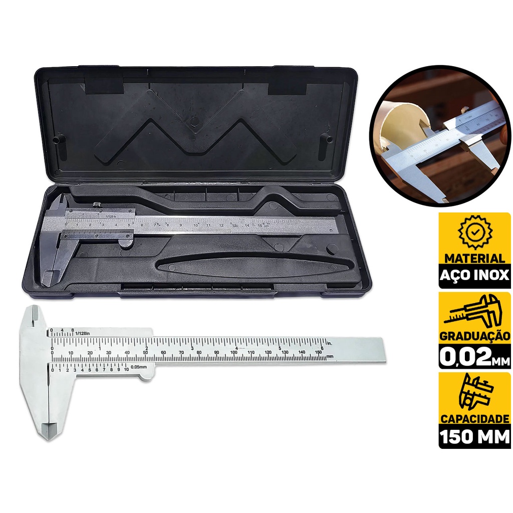 Paquímetro Manual Analógico 150mm Aço Carbono Fertak 6316 em Oferta na Shopee