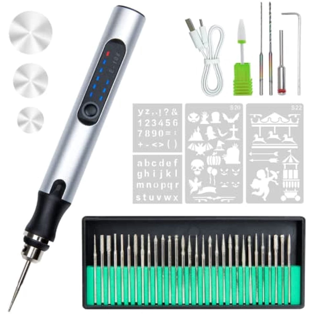 Caneta Gravadora , Personalizadora Elétrica Com 36 Bits , Rotativa DIY Para Esculpir Vidro Madeira em Oferta na Shopee