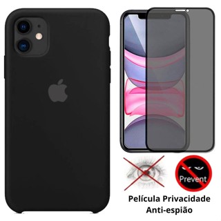 Kit 2em1 Capa + Pelicula Para iPhone 11 - Case Silicone Aveludada + Pelicula Privacidade 3D 5D
