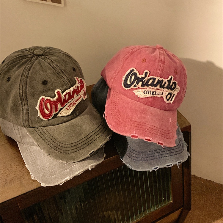 Boné de beisebol retrô americano desgastado, chapéu jeans rasgado, masculino, feminino, versão coreana, boné de pico, ao em Oferta na Shopee