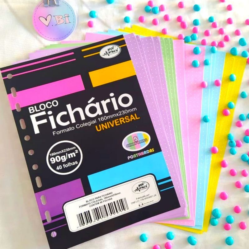 Folhas de fichário colegial colorido pontilhado 40 folhas 90g - Merci