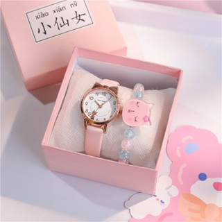 【 Free Bracelet 】 Fashion Relógio De Quartzo Feminino Couro PU Correia Relógios De Menina Bonita