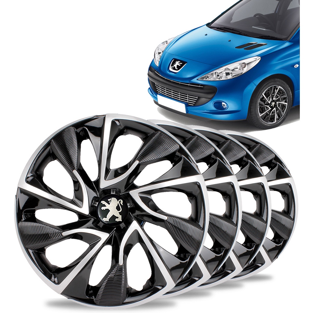 Kit 4 Calotas Ds4 Aro 15 Preta/Prata Peugeot 206 207 208 307