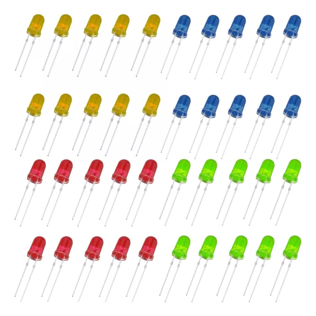 Kit Led Difuso Vermelho, Verde, Azul, Amarelo 40 - Peças Arduino em Oferta na Shopee