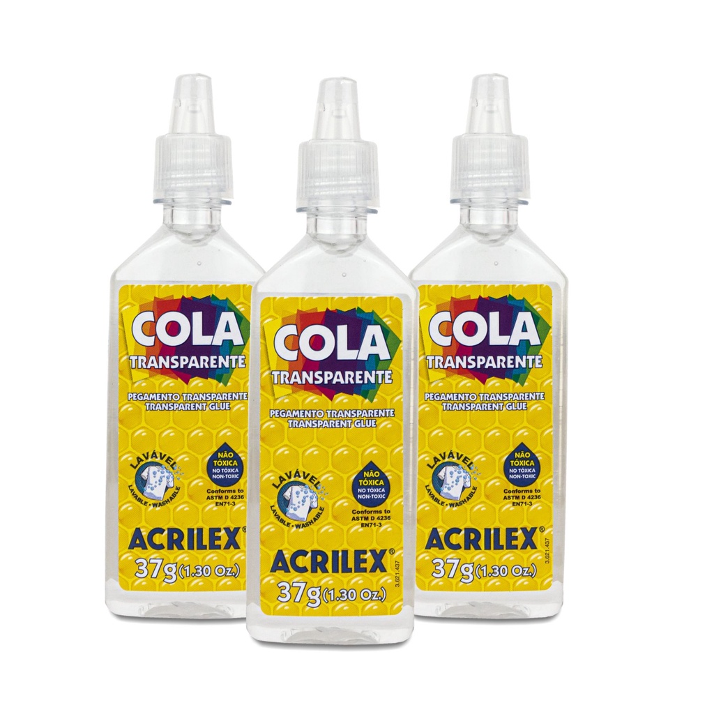 KIT C/3 COLA TRANSPARENTE 37G ACRILEX em Oferta na Shopee